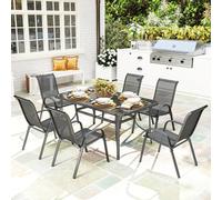 Outsunny 7 Piece Garden Dining Set w/ Dining Table and Chairs, Grey, Grey