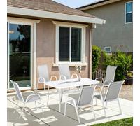 Outsunny 7 Piece Garden Dining Set w/ Dining Table and Chairs, Grey - Grey - Metal,Tempered Glass, Mesh - 150cm x 90cm x 71cm