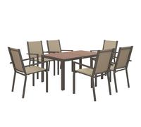Outsunny 7-Piece Garden Dining Set, Weatherproof Wood-Effect Table & 6 Stackable Space-Saving Chairs, Brown Aosom UK