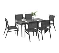 Outsunny 7 Piece Garden Dining Set with Breathable Mesh Seat, Aluminium Top - 145 x 90 x 74 cm - Aluminium, Steel, Breathable mesh fabric - Grey
