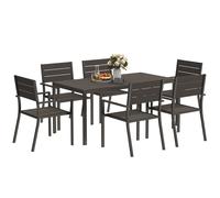 Outsunny 7 Piece Garden Furniture Set with Table and 6 Stackable Chairs, Brown