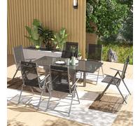 Outsunny 7 Piece Outdoor Dining Set, Garden Furniture Set with Extendable Table and 6 Folding Chairs, Outdoor Conversation Set with 5mm Tempered Glass Top & Aluminium Frame, for Patio, Balcony, Deck B