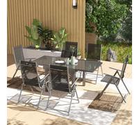 Outsunny 7 Piece Outdoor Dining Set w/ Extendable Table and 6 Folding Chairs