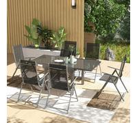 Outsunny 7 Piece Outdoor Dining Set w/ Extendable Table and 6 Folding Chairs