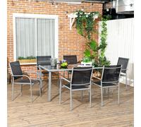 OUTSUNNY 7 Piece Outdoor Dining Table & Stackable Chairs, 6 Seater Patio Dining Set in Black Outsunny Black