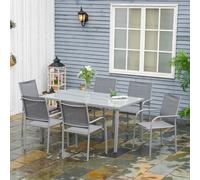 OUTSUNNY 7 Piece Outdoor Dining Table & Stackable Chairs, 6 Seater Patio Dining Set in Grey Outsunny Grey