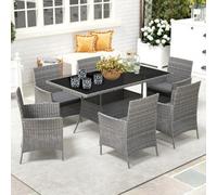 Outsunny 7-Piece Rattan Dining Set For 6 With Cushions, Glass Top Table