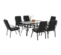 Outsunny 7 Pieces Garden Dining Set, Outdoor Rectangular Dining Table and 6 Cushioned Armchairs, Tempered Glass Top Table w/Umbrella Hole, Texteline Seats, Black