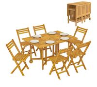 Outsunny 7 Pieces Garden Dining Set With Extending Table, 6 Folding Chairs