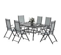 Outsunny 7 Pieces Garden Dining Set with Parasol Hole, 6 Seater, Grey
