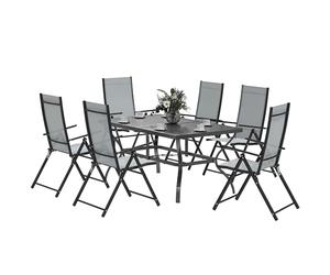 Outsunny 7 Pieces Garden Dining Set with Parasol Hole, 6 Seater, Grey