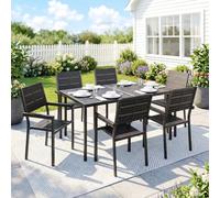 Outsunny 7 Pieces Outdoor Dining Set, Garden Table and Chairs Set, Black - Modern - 160 cm - Assembly required