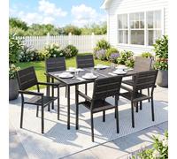 OUTSUNNY 7 Pieces Outdoor Dining Set, Garden Table & Chairs Set, Black | Size: 160 cm x 90 cm Outsunny Black 160 cm x 90 cm