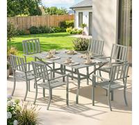 Outsunny 7 Pieces Patio Dining Set with Umbrella Hole for Garden, Light Grey - Galvanised steel - Light grey - 1 table, 6 chairs