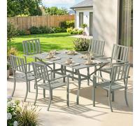 Outsunny 7 Pieces Patio Dining Set with Umbrella Hole for Garden, Light Grey