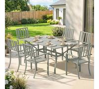 Outsunny 7 Pieces Patio Dining Set With Umbrella Hole For Garden, Light Grey Light Grey