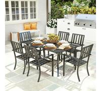 Outsunny 7 Pieces Patio Dining Set with Umbrella Hole, for Poolside, Garden