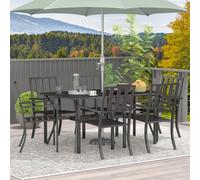 Outsunny 7pc 6 Seat Table and Chairs w/ Umbrella Hole, Black