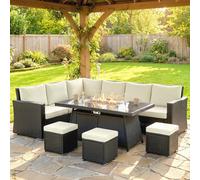 Outsunny 7 Pieces Rattan Garden Furniture Set W/ 50,000 Btu Fire Pit Table In Cream Cream