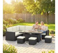 Outsunny 7 Pieces Rattan Garden Furniture Set w/ 50,000 BTU Fire Pit Table