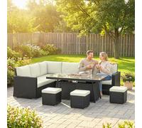 Outsunny 7 Pieces Rattan Garden Furniture Set w/ 50,000 BTU Fire Pit Table