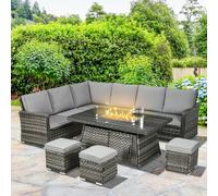 OUTSUNNY 7 Pieces Rattan Garden Furniture Set w/ 50, 000 BTU Fire Pit Table in Mid Grey Outsunny Mid Grey
