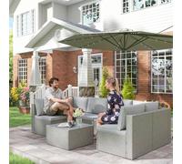 Outsunny 7-Piece Rattan Garden Furniture Set with Cushions, Grey, Steel & PE Rattan