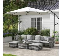 OUTSUNNY 7 Pieces Rattan Garden Furniture Set with Sofa, Shelf, Table, Cushion, Grey Outsunny Grey