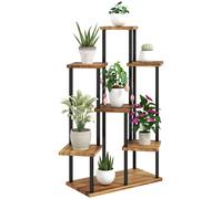 Outsunny 7 Tier Plant Stand - Tall Steel Wood Plant Shelf - Carbonised Finish | TJ Hughes