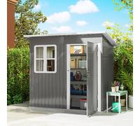 Outsunny 7 x 4ft Galvanised Steel Garden Shed with Foundation Kit, Grey