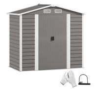 OUTSUNNY 7 x 4ft Metal Garden Shed with Double Doors & Gloves, Light Grey Outsunny Light Grey