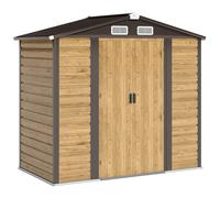 Outsunny 7 x 4ft Garden Shed, Easy to Assemble, Upgraded Galvanised Steel Frame with Foundation Kit, Double Doors with Lock, Outdoor Metal Shed with Vents and Gloves, Garden Storage Shed, Natural