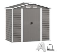 Outsunny 7 x 4ft Garden Shed, Easy to Assemble, Upgraded Galvanised Steel Frame with Foundation Kit, Double Doors with Lock, Outdoor Metal Shed with Vents and Gloves, Garden Storage Shed, Dark Grey