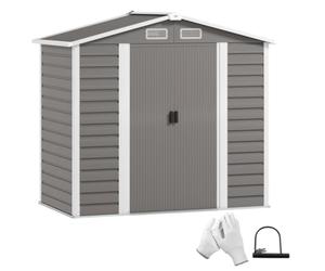 Outsunny 7 x 4ft Garden Shed, Easy to Assemble, Upgraded Galvanised Steel Frame with Foundation Kit, Double Doors with Lock, Outdoor Metal Shed with Vents and Gloves, Garden Storage Shed, Dark Grey