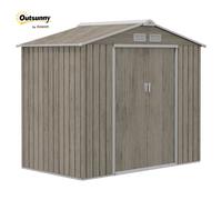 Outsunny 7 X 4ft Garden Shed Storage with Locking Door and Foundation Kit, Light Brown Brown