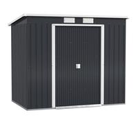 Outsunny Metal Lean-To Garden Shed with Double Doors and Foundation Kit - Dark Grey, Grey