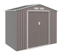 Outsunny 7 x 4ft Metal Garden Shed, Outdoor Storage Tool House with Ventilation Slots, Foundation Kit and Lockable Double Doors, Grey Grey