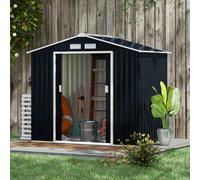 Outsunny 7 x 4ft Metal Garden Shed, Outdoor Storage Tool House with Ventilation Slots, Foundation Kit and Lockable Double Doors, Dark Grey Grey