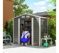 Outsunny 7 x 4ft Metal Garden Shed with Double Doors and Gloves, Dark Grey, Grey