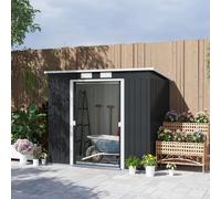 Outsunny Metal Lean-To Garden Shed with Double Doors and Foundation Kit - Dark Grey, Grey