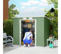 Outsunny 7 x 4Ft Metal Garden Storage Shed W/Foundation Double Door and Window, Green