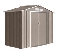 Outsunny 7 x 4ft Metal Storage Sheds with Lockable Double Doors, Metal Garden Storage with Vents & Floor Foundation, Brown Aosom UK