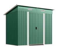 Outsunny 7 x 4ft Outdoor Storage Shed with Foundation Kit, Lean to Metal Garden Shed for Log, Rubbish Bin, Tool, Bike, Green