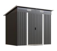Outsunny 7 x 4ft Outdoor Storage Shed with Foundation Kit, Lean to Metal Garden Shed for Log, Rubbish Bin, Tool, Bike, Black