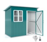 Outsunny 7 x 4ft Storage Shed Galvanised Steel Garden Shed, Metal Shed with Foundation Kit, Window, Lockable Wide Door and Air Vents for Outdoor Patio, Green Green