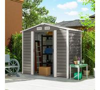 OUTSUNNY 7 x 4ft Metal Garden Shed with Double Doors & Gloves, Light Grey Outsunny Light Grey