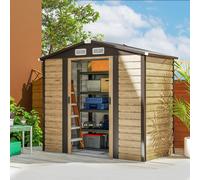 Outsunny 7 x 4ft Garden Shed, Easy to Assemble, Upgraded Galvanised Steel Frame with Foundation Kit, Double Doors with Lock, Outdoor Metal Shed with Vents and Gloves, Garden Storage Shed, Natural Oak