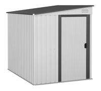Outsunny 7 x 5FT Galvanised Metal Garden Shed with Foundation, Lean to Shed, Tool Storage House with Sliding Doors, 2 Vents, Adjustable Shelves and Hooks, White White