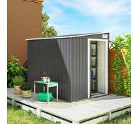 Outsunny 7 x 5FT Garden Shed w/ Foundation Lean to Metal Tool Shed Dark Grey, Grey