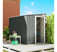 Outsunny 7 X 5Ft Garden Shed W/ Foundation Lean To Metal Tool Shed Grey In Light Grey Light Grey
